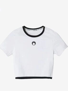 Marine Serre White Crop Tee with Black Trim - Casual Top